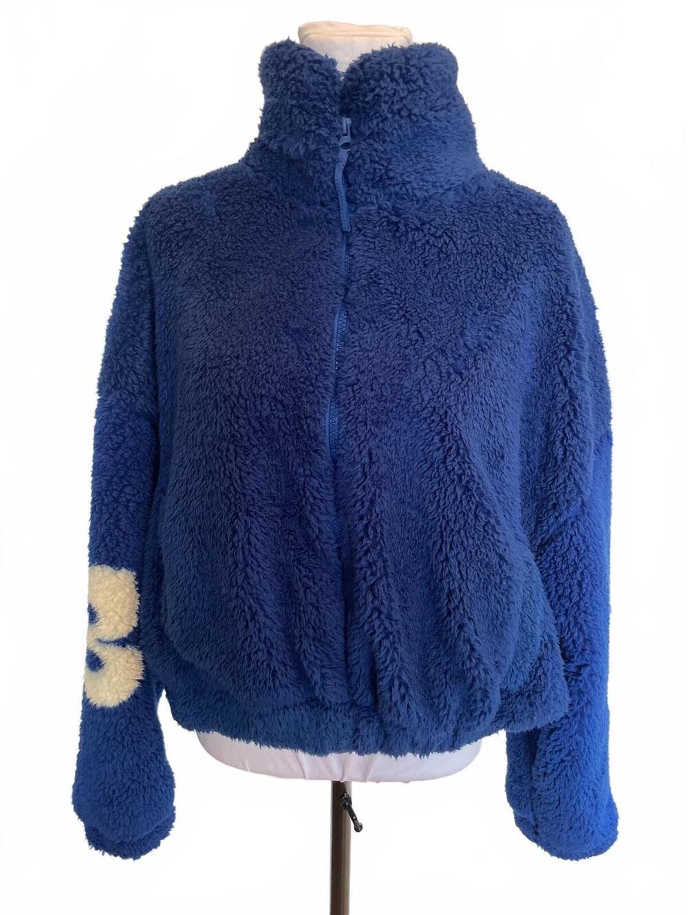 Urban Outfitters Olivia Print Sherpa Jacket Boxy Royal Blue Quarter Zip Small